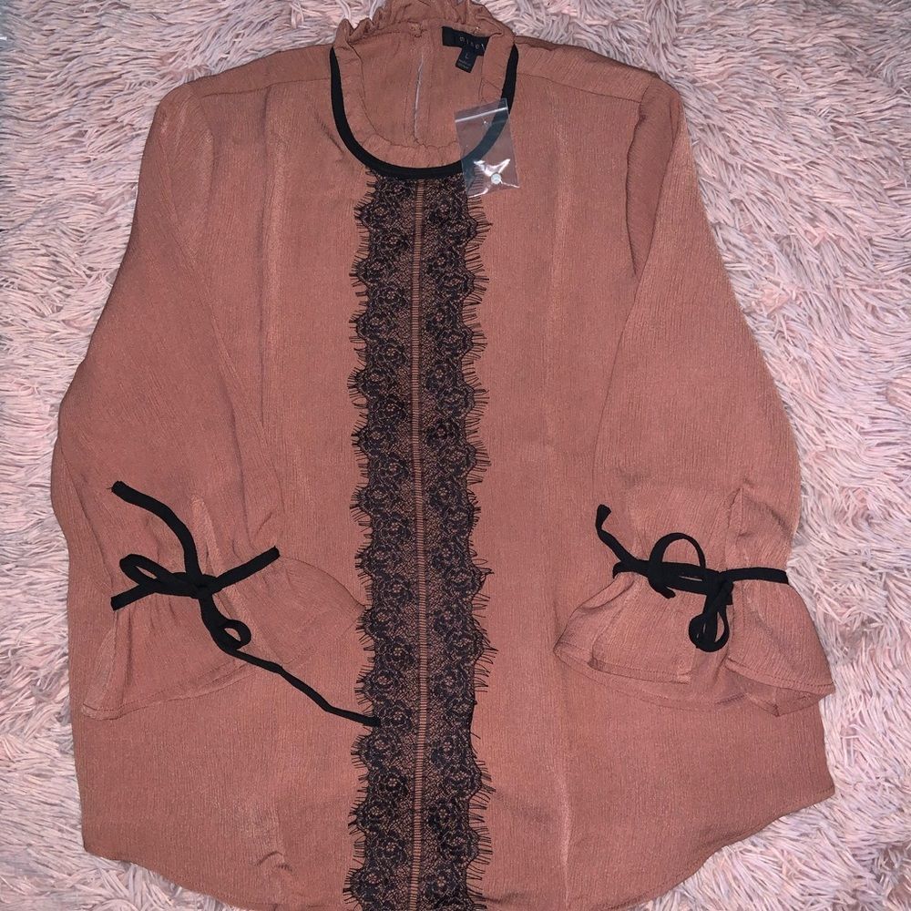 Mine Blouse brown and black lace blouse large